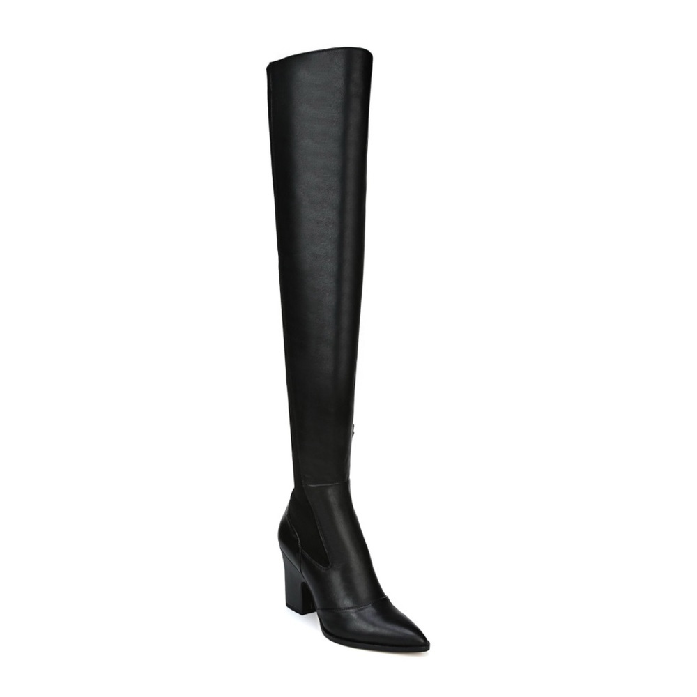 Sam Edelman $225 Natasha Over The Knee Black Leather Chunky Heel Boot Size 6.5